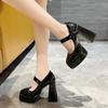 Womens High Heels Summer 2024Elegant Solid Color PU Leather Square Toe Dress Party Thick Sole Thick Heels Womens Mary Jane Shoes