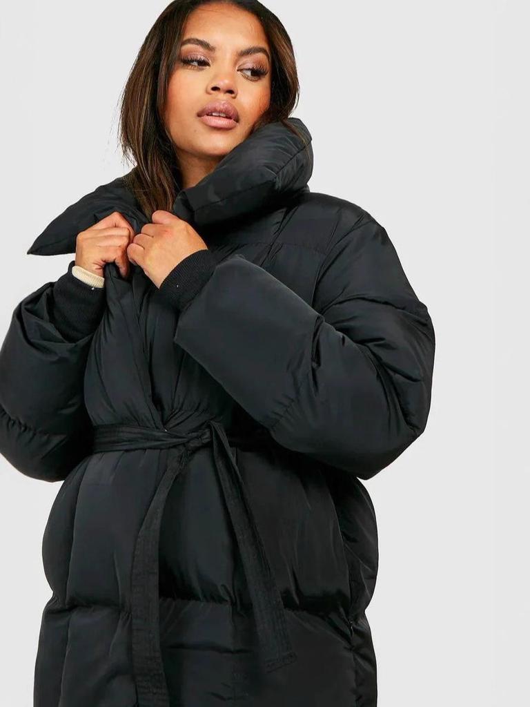 2025 Women's Waist-Slimming Long-Sleeve Tie-Waist Loose Solid Color Autumn/Winter Cotton-Padded Coat