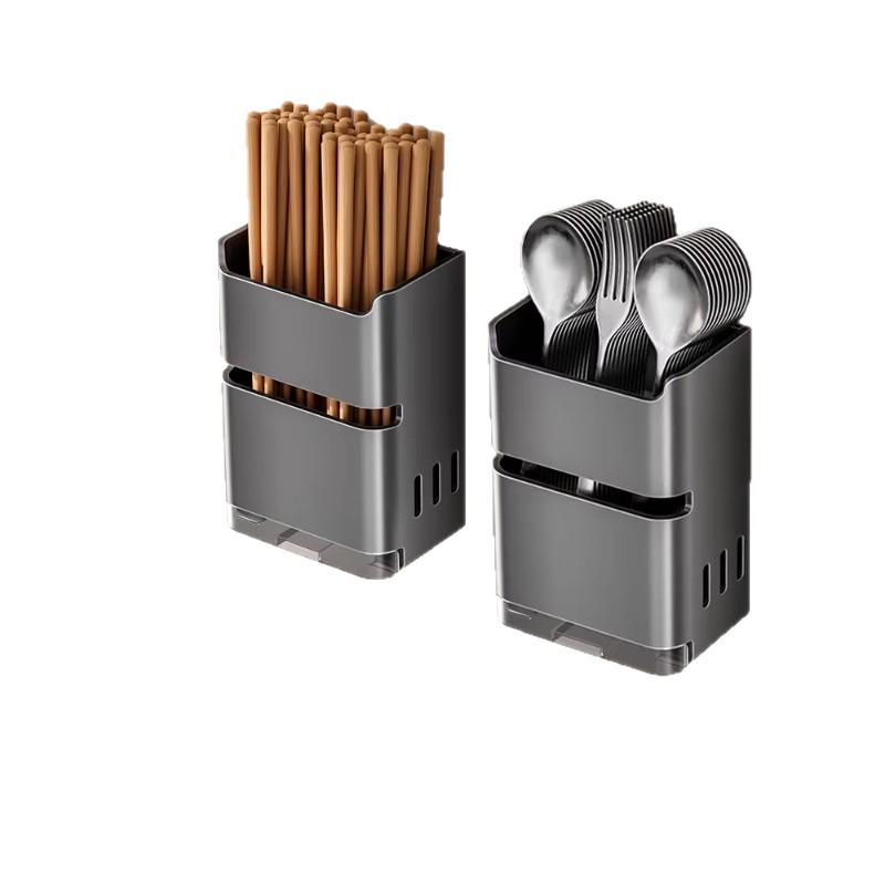 Wall-Mounted Kitchen Chopsticks & Utensil Holder with Draining Basket and Rag Rack