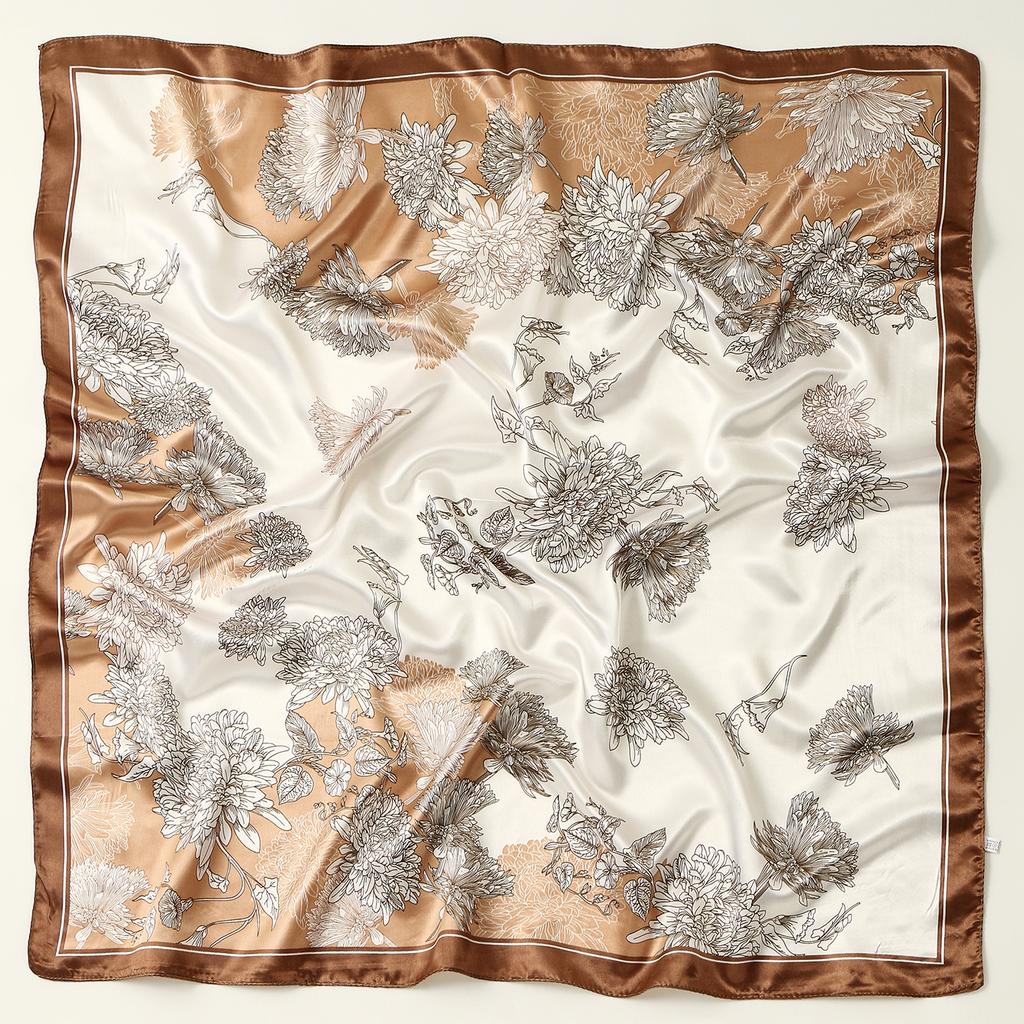 90*90cm Elegant Floral Printed Square Scarf Hijab Women Luxury Stain Silk Hair Wraps Muslim Fashion Foulard Shawl Neckerchief