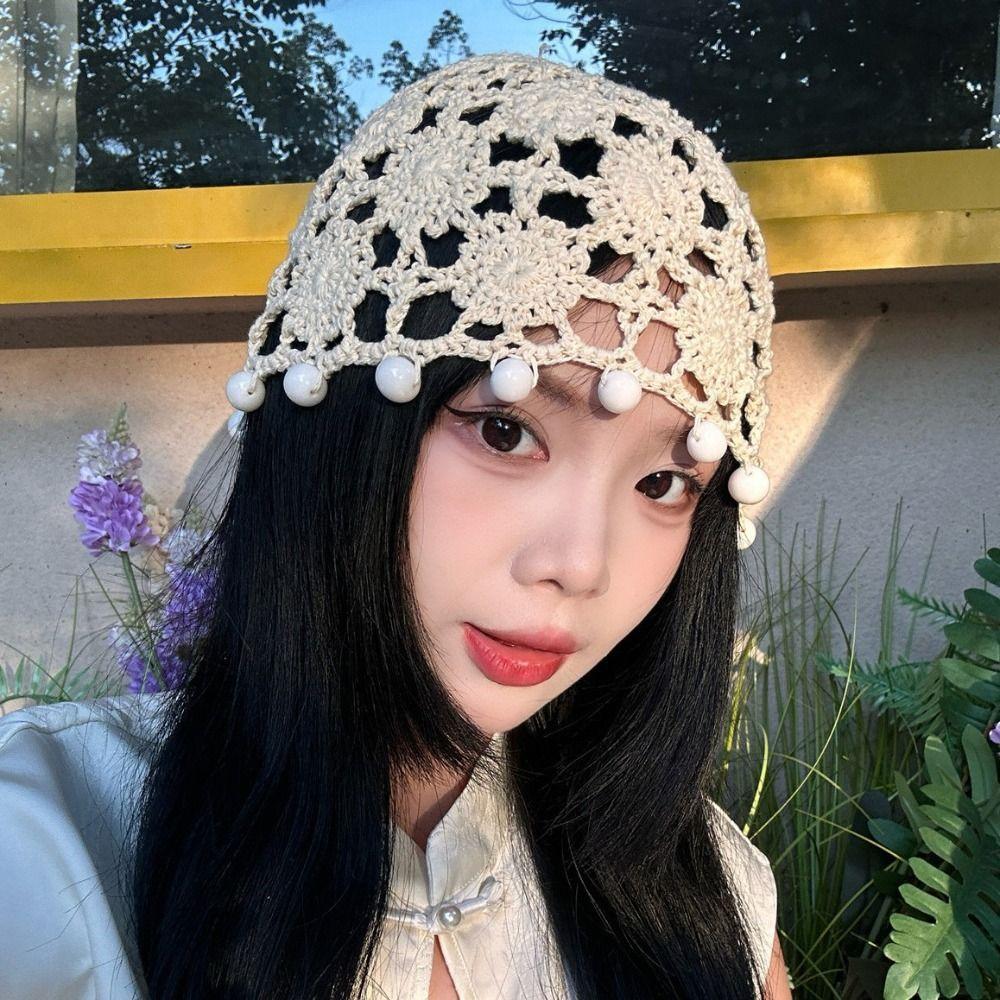 Flower Crochet Hollow Knitted Hat Sweet Ethnic Style Hat Fashion Knit Beanies  Outdoor