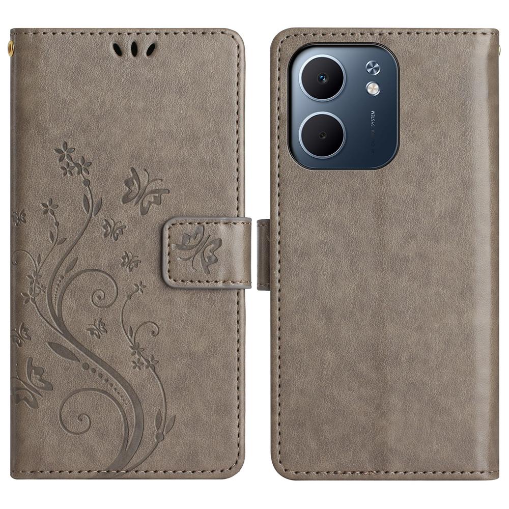 For Oppo A5x 4G Leather Wallet Case Butterfly Flower Imprint Phone Cover with Strap