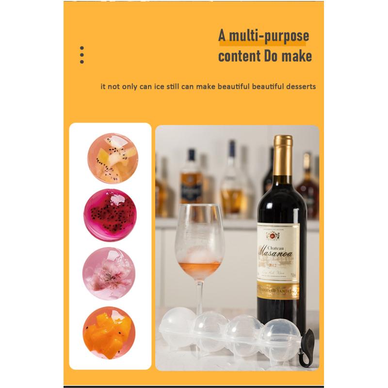 Mucegai practic pentru cuburi de gheață, accesorii pentru bar de suc de cocktail, sferă, bilă rotundă, cu 4 cavități, bile de înghețată pentru grilă.