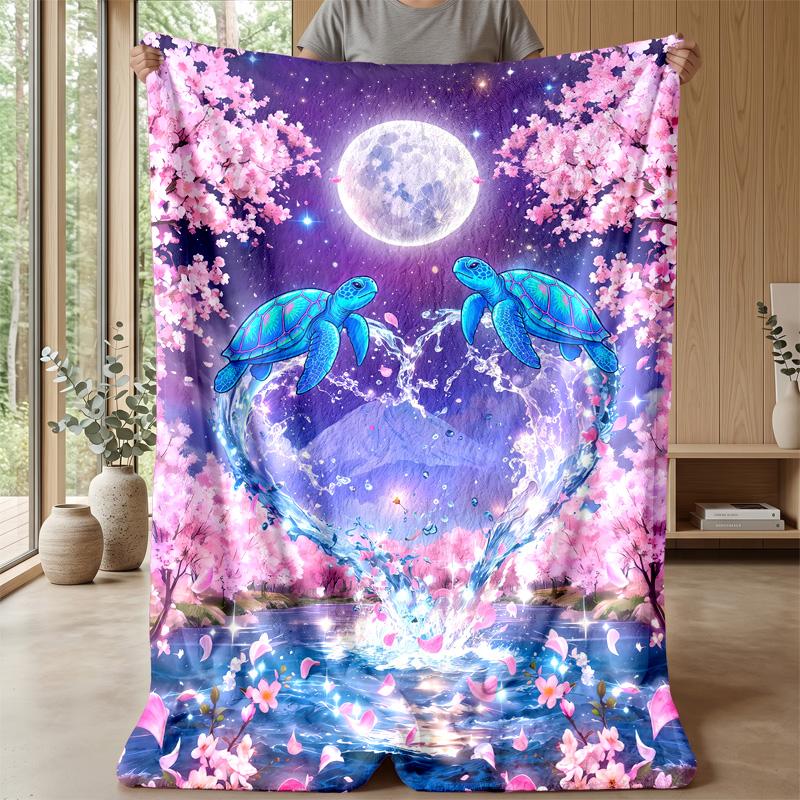 Galactic Sea Turtle Theme Blanket Lightweight Warm Flannel Blanket Decorative Throw Blanket for Home Decoration
