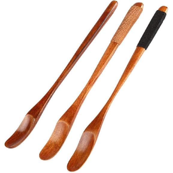 Handmade Natural Wooden Mixing Spoons for Milk Honey 8   Long Handle Teaspoon Coffee Spoon Stir Stick Set of 3