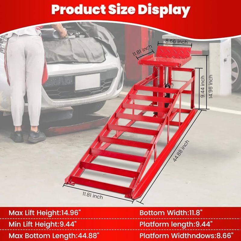 2-Piece Hydraulic Car Ramps, 5T Capacity, Adjustable Height for Home Garage Vehicle Repair and Oil Changes