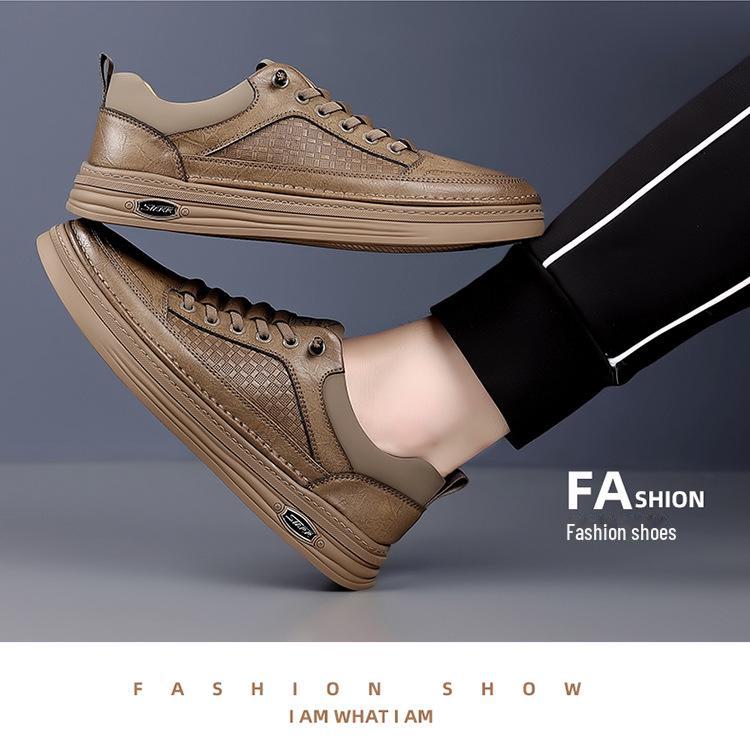 2024 Men's Trendy Soft-Soled Leather Sneakers - Versatile Spring & Autumn Casual Footwear