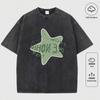 Graffiti Pentagram Print Washed T Shirt Mans O-Neck Casual Fashions Top Cotton Loose Clothes Men T-Shirts