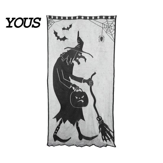 Gotische Halloween Tischdecken Türvorhang, Spitze Spinnennetz Kaminabdeckung, Gruseliges Skelett Hexe Komplette Dekoration Fledermausdruck Fenster Vorhänge für Zuhause