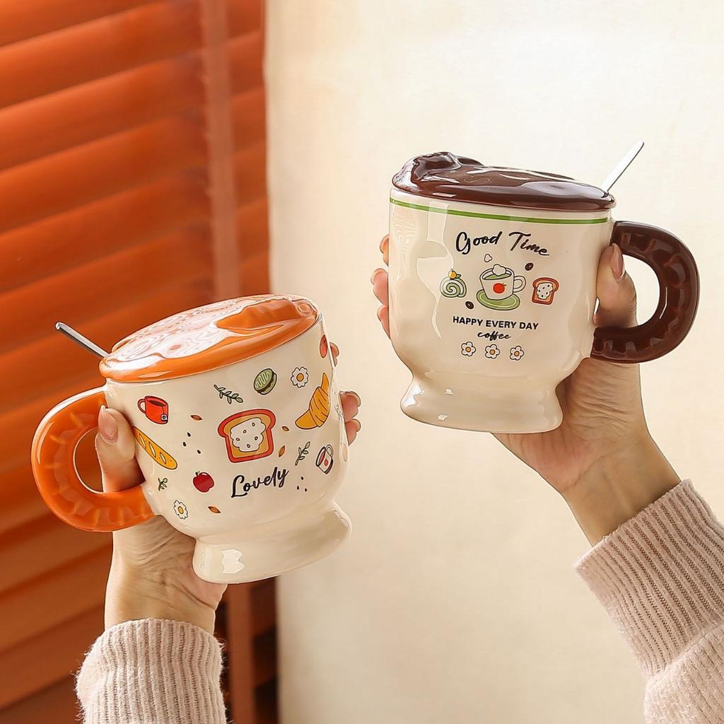 Ceramic Mugs Household Cups  Couple Breakfast Cups  Cartoon Children's Women's Tall Glasses  Water Cups  Souvenirs