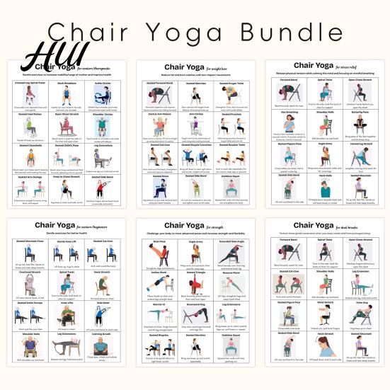 Office Worker Exercises 3Pcs Chair Yoga Poster Set for Seniors Low Impact Stretching Exercise Beginner to Advanced Chart Elderly Seated Morning