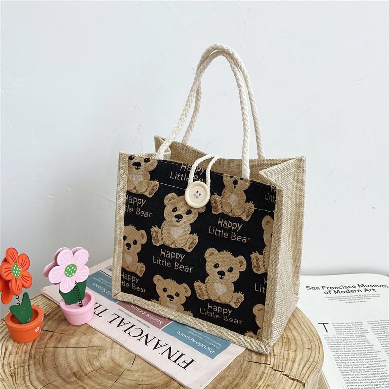 Charming Bear Japanese Printed Tote Bag Lightweight Easy Carry Lunch Box Students For