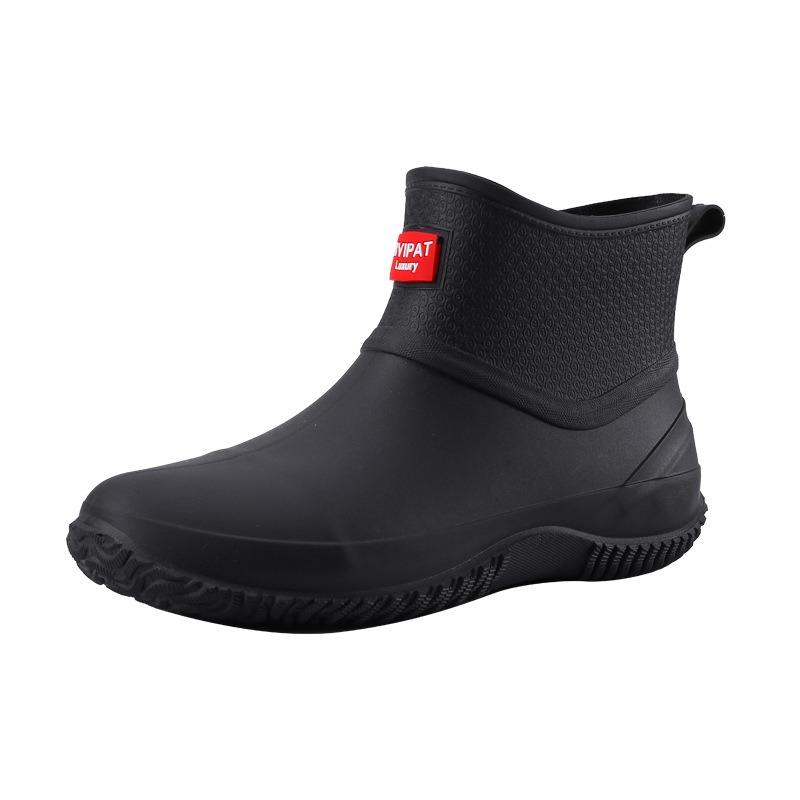 Fashion Rain Shoes Men's Short Tube Velvet Removable Four-season Comfortable Non-slip Kitchen Rubber Shoes Waterproof Car Wash Shoes Men
