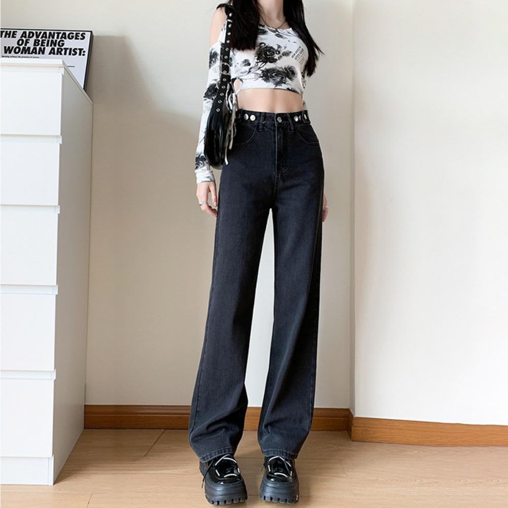 

Осень и зима 2025 новые прямые широкие джинсы женские с высокой посадкой стройнящие свободные джинсы-моп 2XL