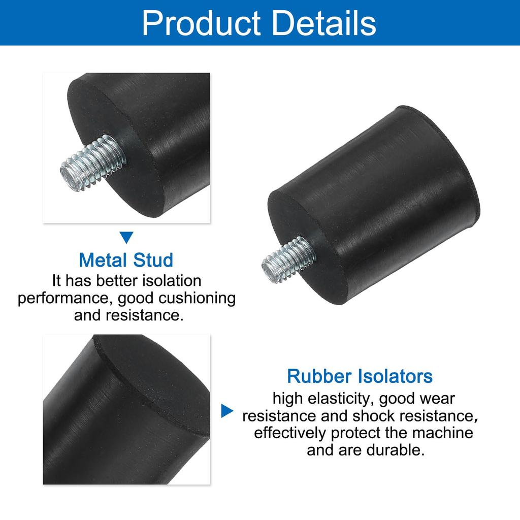 uxcell 8-Piece Thread Adjustable Leveling Feet, 1.02" x 1.26" Rubber Furniture Feet with M6 x 10mm Studs, Table Chair Feet Floor Protector, Black