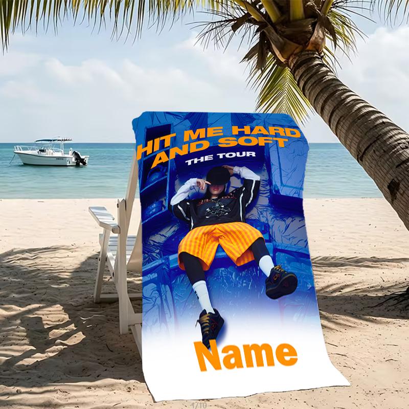 Customizable personalized beach towels Billie Eilish themed designs.Suitable for the beach, yoga, sports;ideal as beach accessories