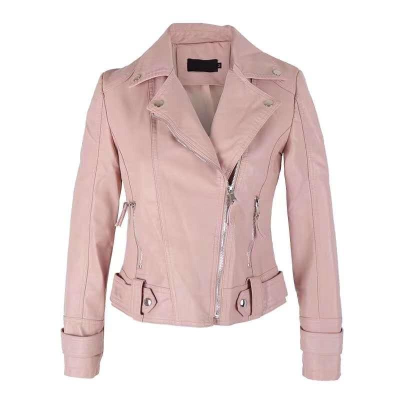 Motorcycle Leather Jacket Women's Short Washed Leather Spring New Leather Jacket Short Women's Spring and Autumn Coat