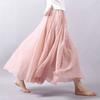 Boho Beach Women's Skirt Linen Cotton Blend Elastic Waist Long Pleated Maxi, Vintage Summer Casual Skirt Faldas Saia