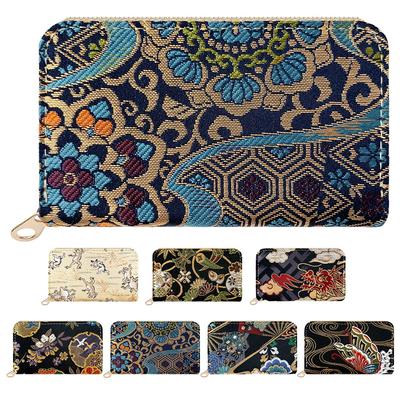 Coin Round Zipper Small Coin Coin Nishijin Diagonal Chinese Glossy Navy Case, Pouch, Wallet, Purse, Case, Compact, Women's, Kimono, Gorgeous, Ori,