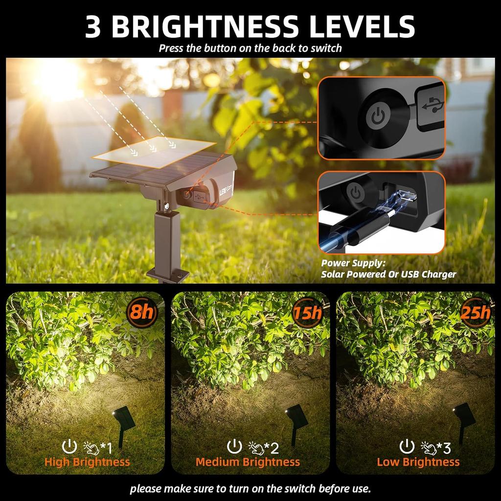 Outdoor Solar-Spotlights, 40 LEDs, IP65 Wasserdicht, 3 Modi, USB & Solarbetrieben, 4er-Pack