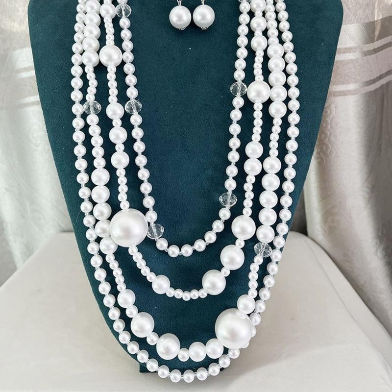 Elegant Multilayer Pearls Necklace and Earrings Set for Women Featuring Handmade Beading and Fashionable Designs