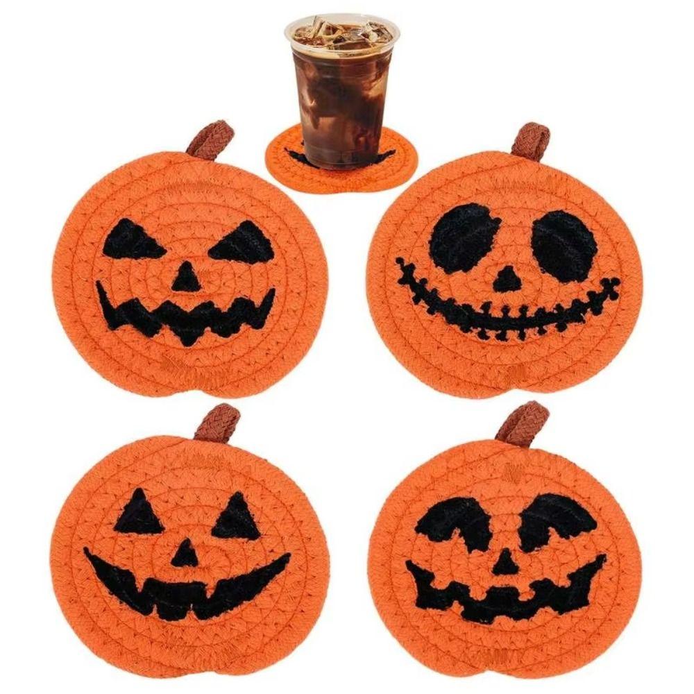 4/8Pcs Handwoven Pumpkin Shaped Coasters Anti Scald Decorative Placemats Cafe Use
