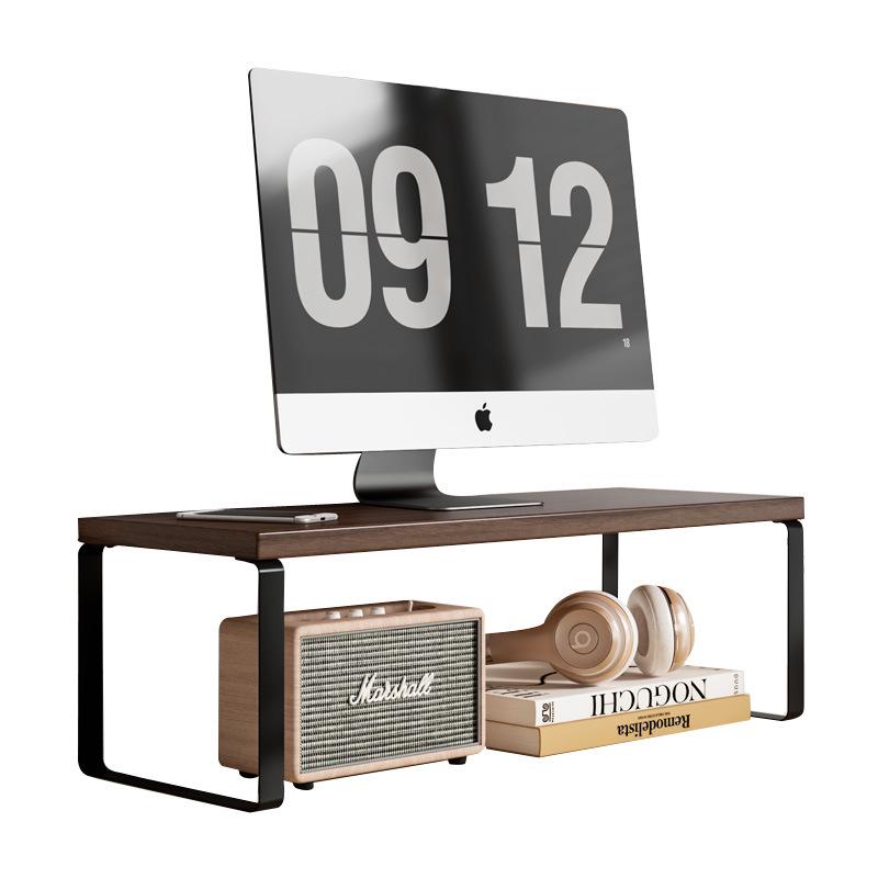 Desktop Monitor Riser Stand with Keyboard Tray and Storage Rack