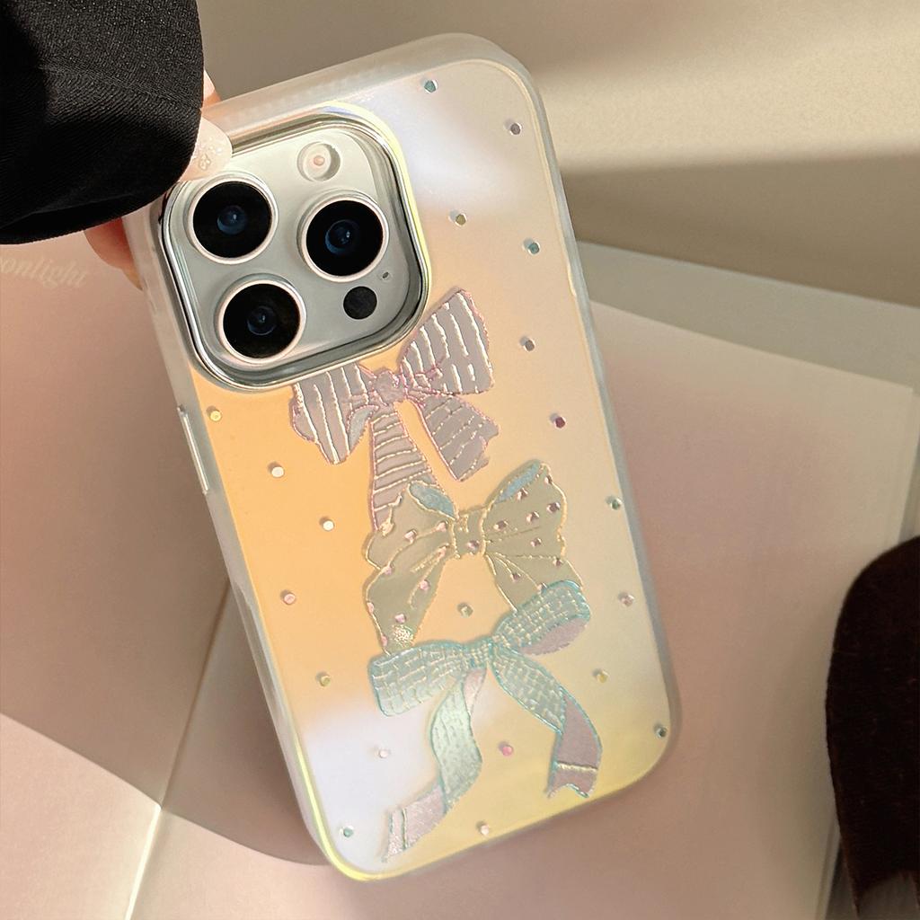 Gold-plated IPhone 15 Pro Max Phone Case, 16 Colorful Polka Dot Bow, 13 Sweet Style, 17 Drop-proof Laser Engraving