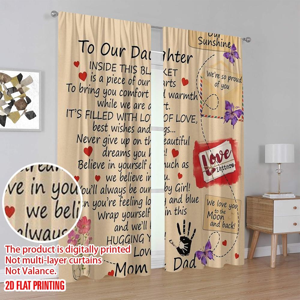 2pcs,2D Plane Printing Creative Curtains Love Letter Quilt Polyester Easy Install (without Rod) Art Deco Festive Perfect for