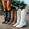 Fashion Womens Knee-high Boots Retro Embroidered Western Cowboy Boots for Women Pointed High Heeled Leather Booties Fashion Knight Botas