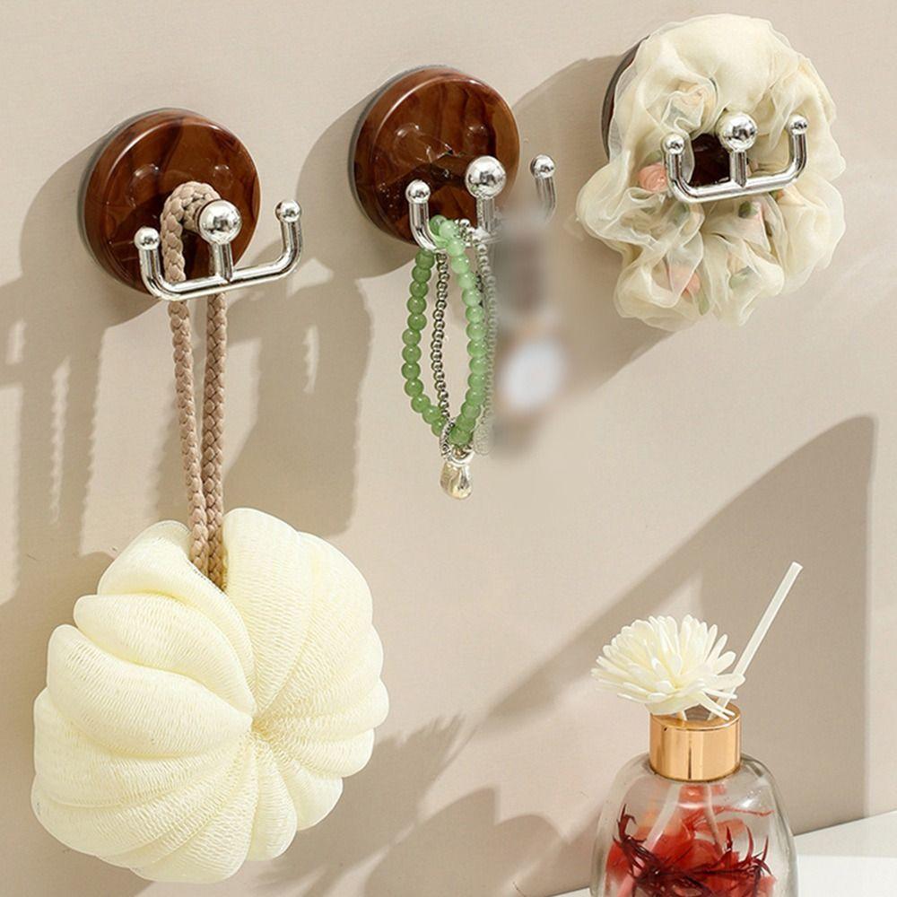 2pcs Reusable Double Hooks Wood Grain Clothes Hook Multi Purpose Suction Cup Hook Universal