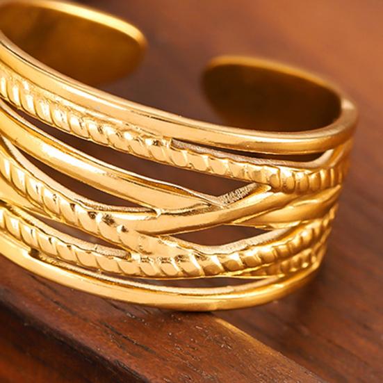 Thumb Ring Geometric Lines Shape Adjustable Opening Design Finger Ring Stainless Steel Finger Band Versatile Jewelry Gift