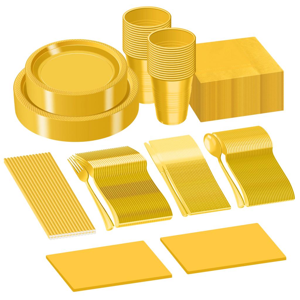Disposable Plastic Plate Set, Solid Color Party Tableware, Birthday Decoration Plate And Cup Set.