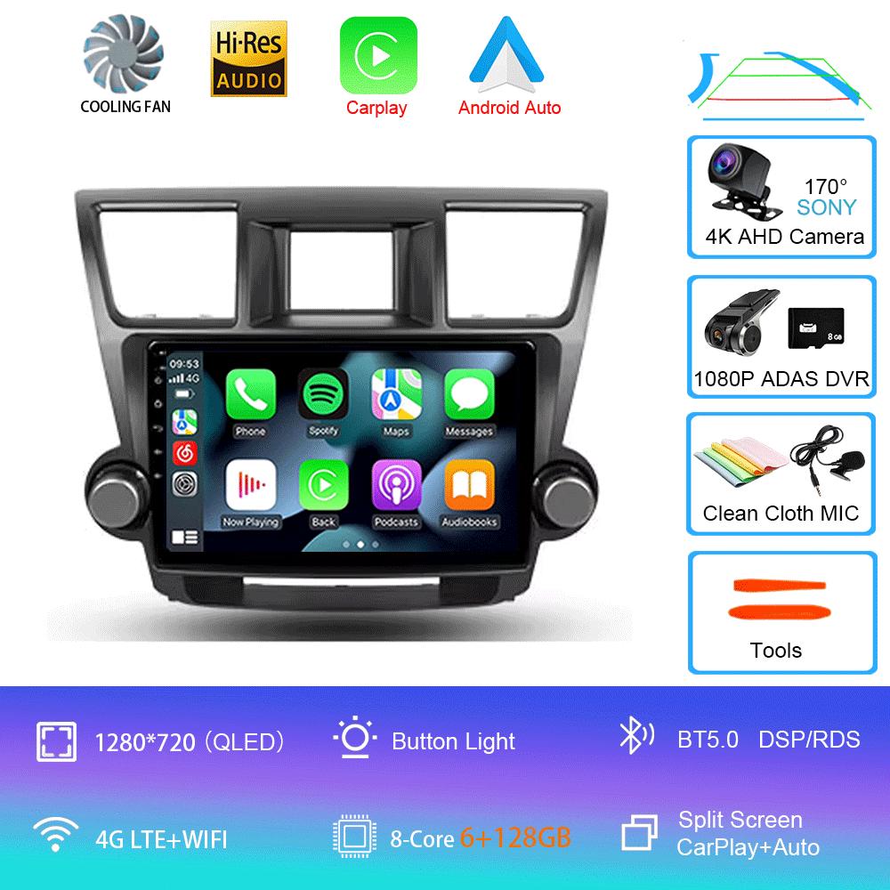 Car Radio Android 14 Carplay Auto For Toyota Highlander 2 XU40 2007-2013 Multimedia Video Player Navigation GPS Stereo 2din DSP