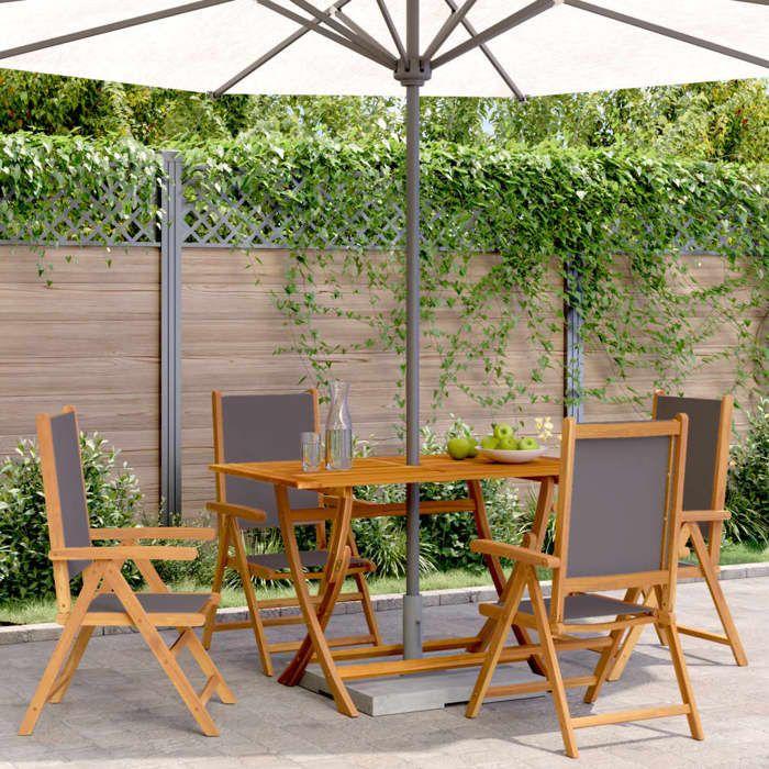 VidaXL Garden Reclining Chairs Set of 4 Fabric and Solid Wood, Garden Seat, Patio Chair, Dining Chair of 3214541