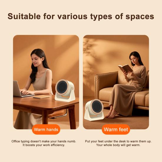 Portable Desktop Heater Small Fan Heater Bedside Space Heater for Office Bedroom Tip-Over & Overheat Protection