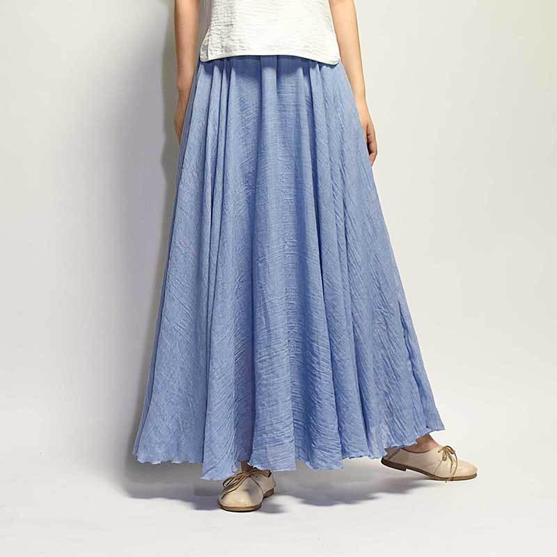 Women's Elegant High Waist Linen Maxi Skirt Summer Ladies Casual Elastic Waist 2 Layers Skirts Saia Feminina