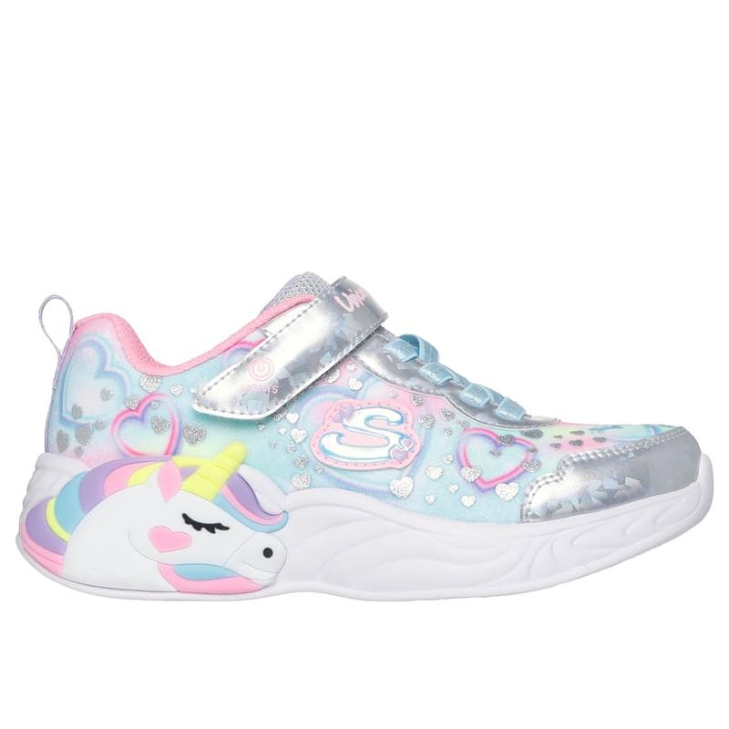 Skechers S-Lights Fashion Comfortable Versatile Simple Low-Top Kids Casual Shoes Kids Sneaker Silver Blue 303063L-SMLT