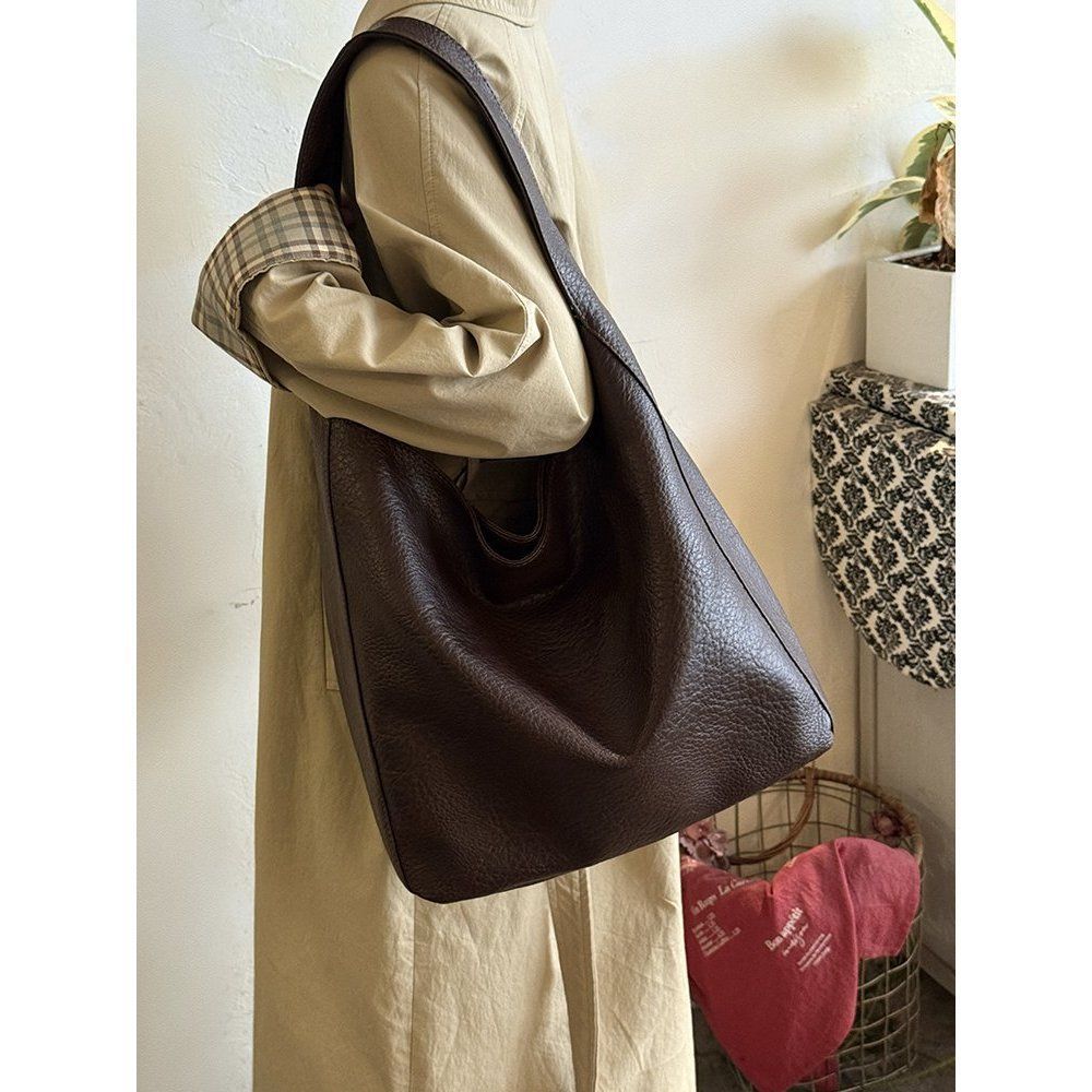 

Премиальная сумка-тоут Maillard Bucket из новой мягкой кожи, большой вместимости, на плечо, в стиле ретро, универсальная сумка для поездок