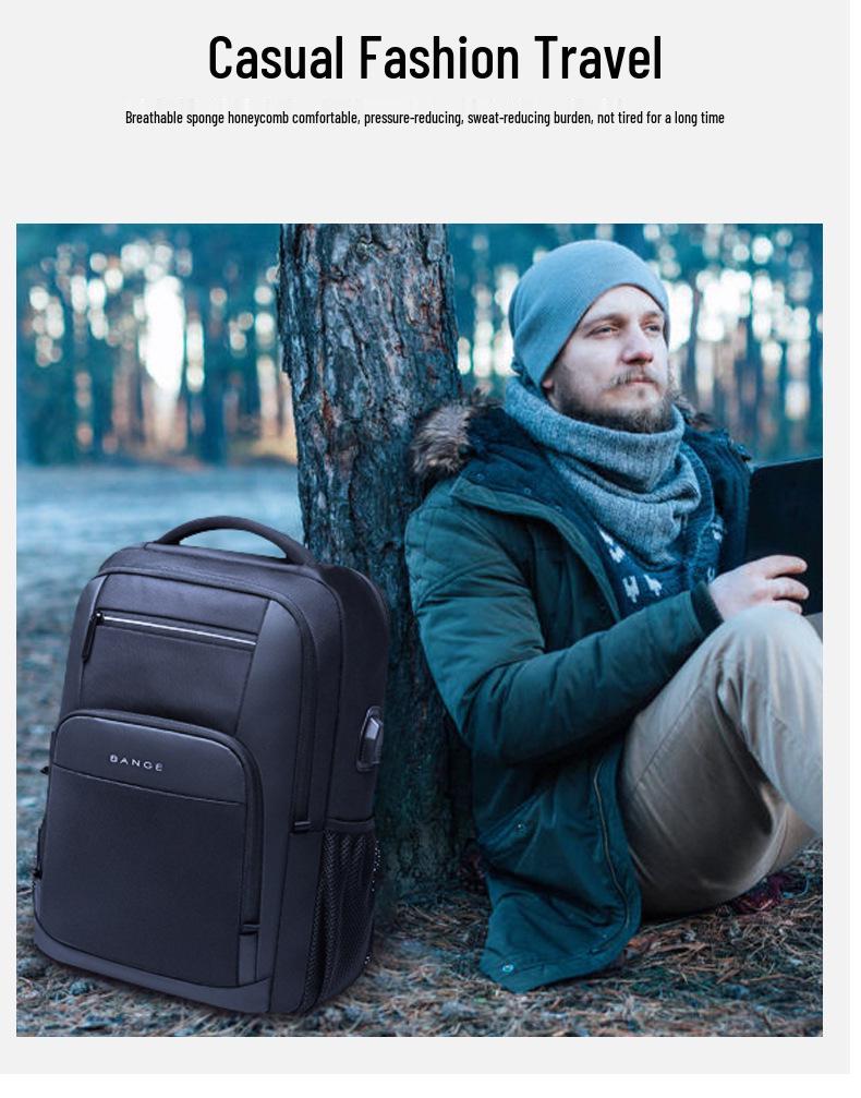 Bange Men's Backpack: Large Capacity, Breathable, Casual Laptop Bag with USB for Students