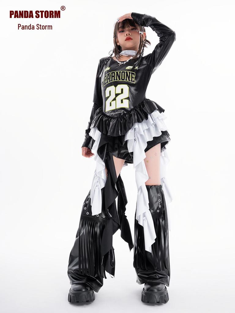 Girls' Trendy Jazz Hip Hop Dance Outfit - Long Sleeve T-shirt & Trousers for Street Dance Performance