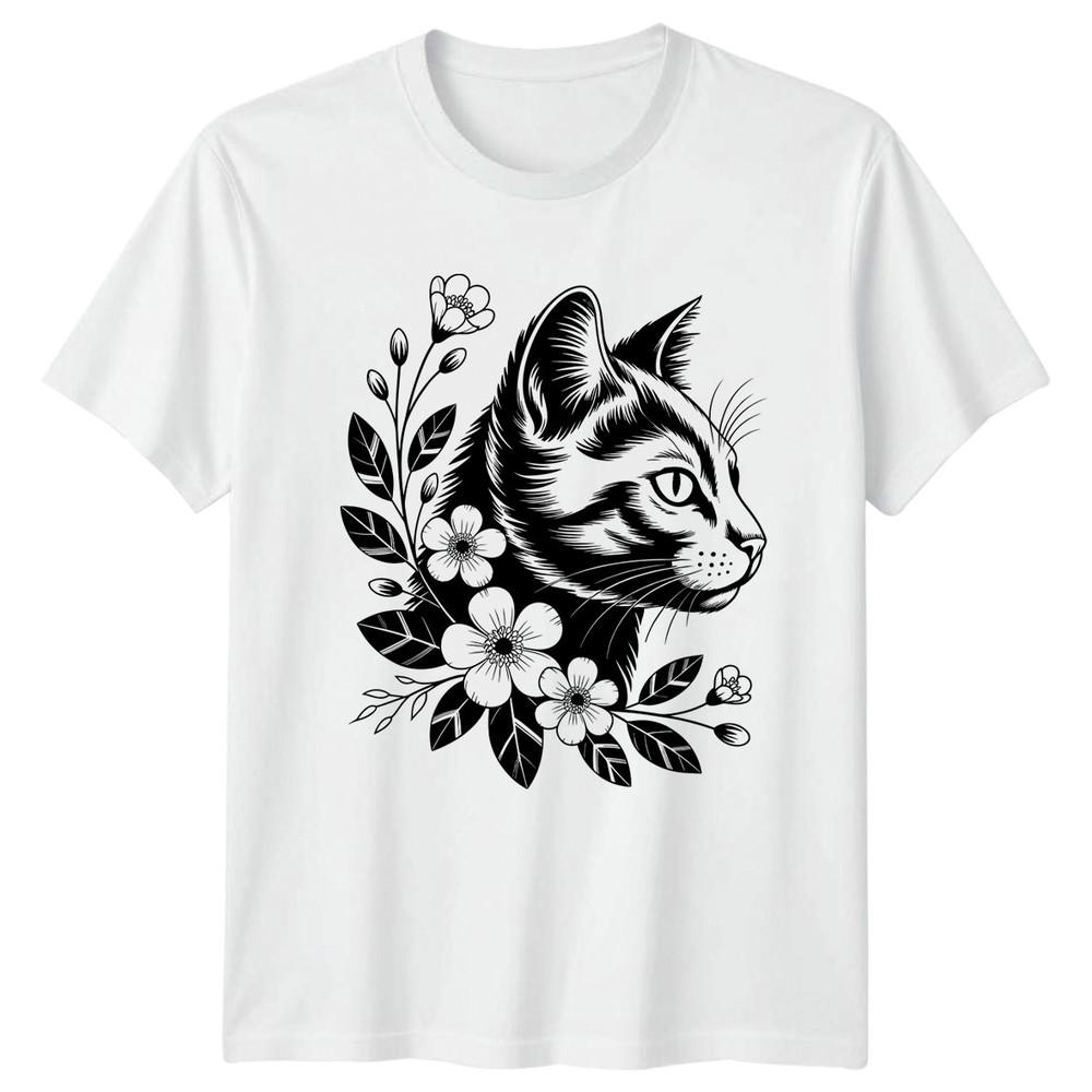 Floral Cat Head Botanical Unisexs TShirt Pet Lover Animals Gift For Her