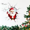 Holiday Home Beautification Supplies 3D Santa Claus Wall Sticker, Realistic Breaking Decal for Christmas Decoration, Glass Clings Waterproof