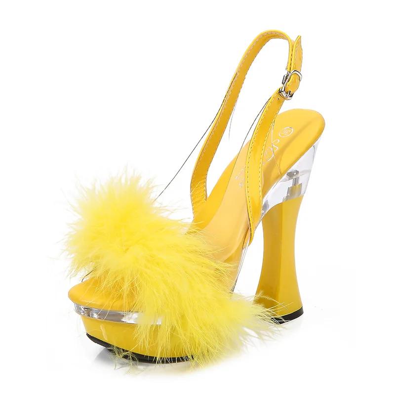 Maomao Fishbill Shoes Nightclub Thick Heel High Heel Shoes 14CM Car Model Sandals Women's Walking Show Steel Pipe