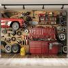Retro Banner for Workshop or Garage Party | Decorative Polyester Background | Classic Car Design and Toolbox | Car Decorations