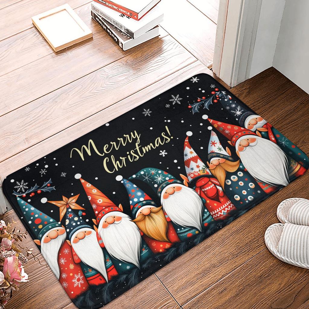Snowman Pattern Merry Christmas Doormat Non-Slip Entrance Kitchen Bath Door Floor Mat  Toilet Carpet Rug