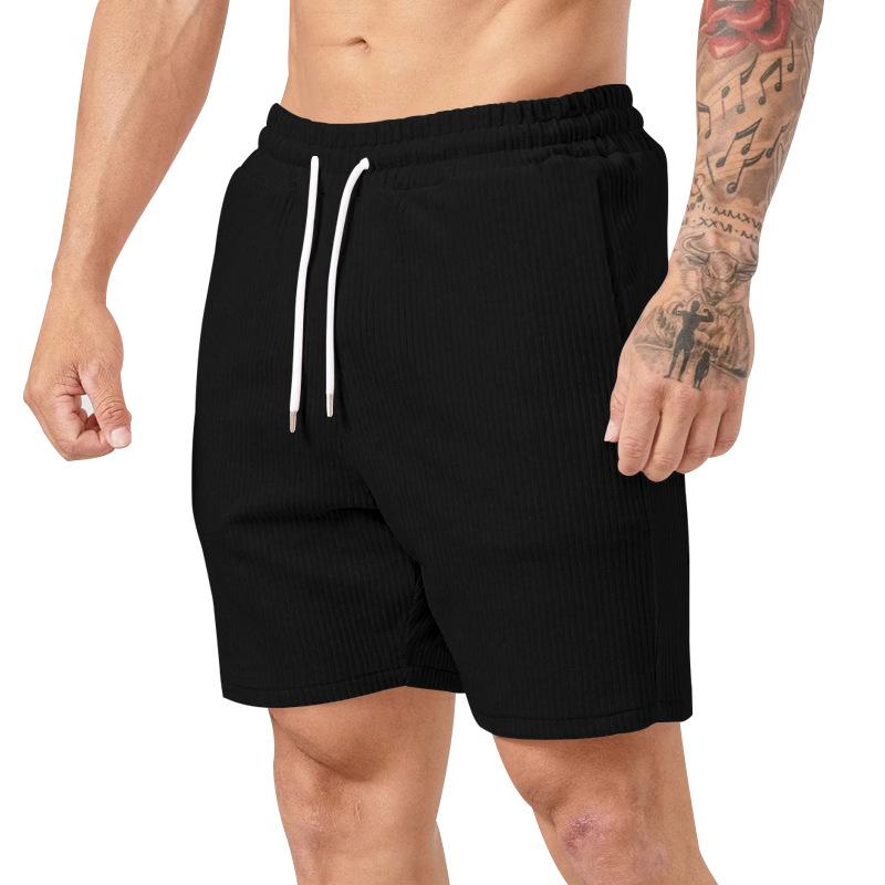 Summer Models Solid Colour Lace-up Shorts Men's Sweatpants Corduroy Simple Casual Five Men's Trousers