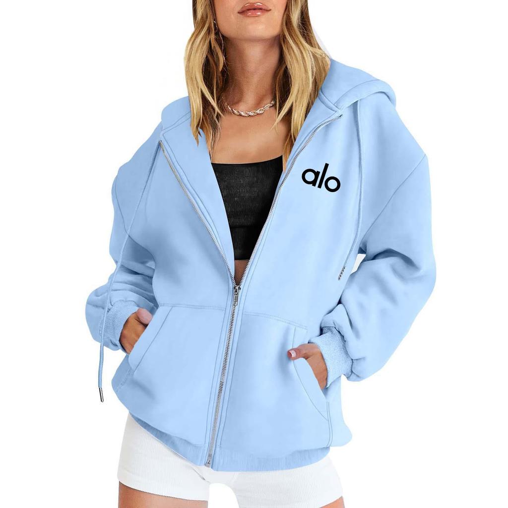 Cross-border Embroidered Zipper Hoodie with Drop Shoulder and Kangaroo Pocket