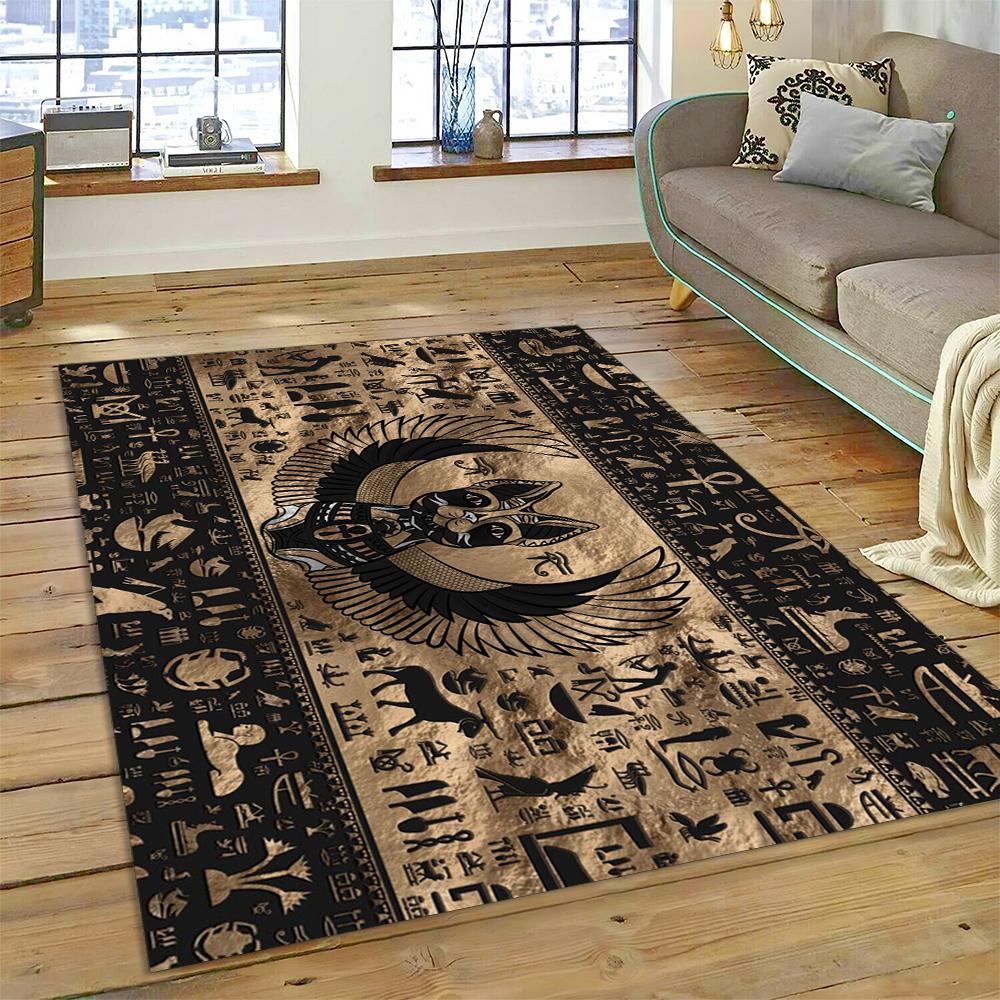Ancient Egyptian Mythological Ideographic Sign Symbols Carpet Rug for Home Living Room Bedroom Sofa Doormat Decor,Non-slip Mat