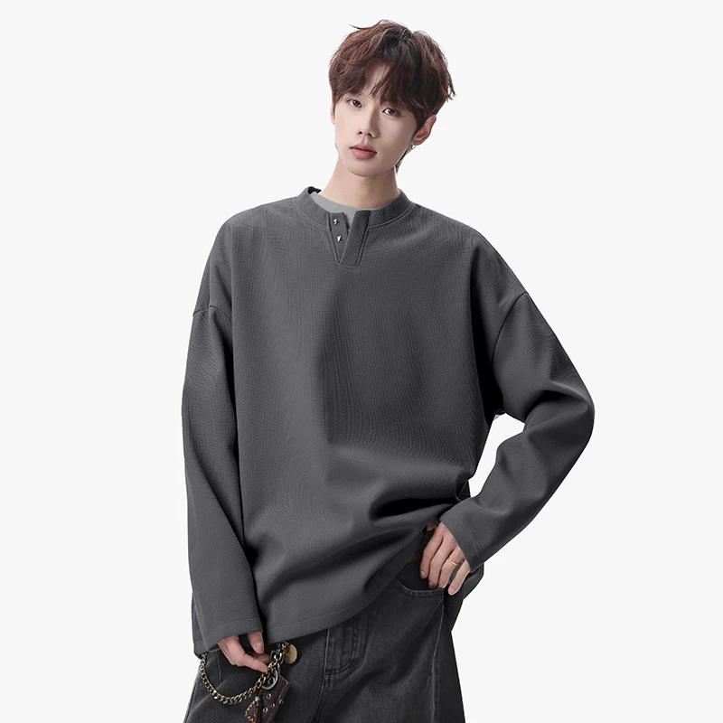 2026 Spring Autumn Men Casual Soild Color T Shirts Men Loose Harajuku T-Shirts Male Fashion Korean Streetwear Long Sleeve Tees